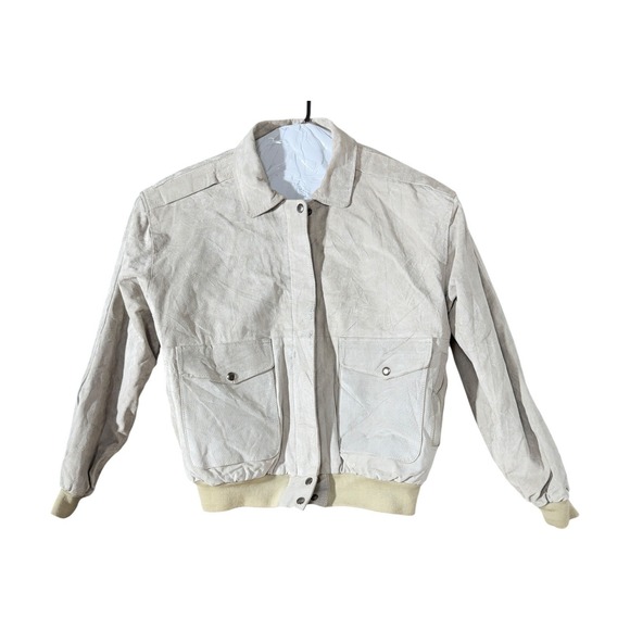 BB Dakota Jackets & Blazers - BB Dakota Pret A Porter Cream Leather Bomber Jacket Womens Medium Vintage Suede